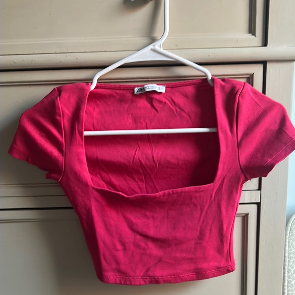 Zara Red Square Neck Blouse